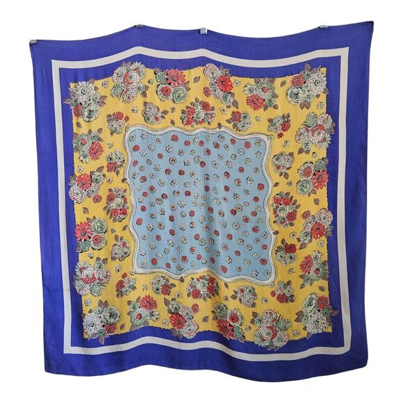 BAAR & BEARDS Silk Scarf Occupied Japan 33 x 33 Hand Rolled Floral VINTAGE AS IS - Picture 4 of 8